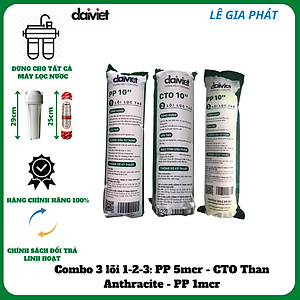 COMBO 3 LÕI LỌC NƯỚC SỐ 1-2-3 (PP - CTO - PP) - HÀNG CHÍNH HÃNG ĐẠI VIỆT