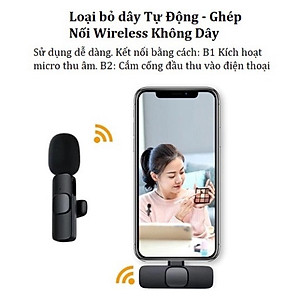 Micro thu âm không dây K9 cài áo lọc tiếng ồn cao cấp dùng để Livestream, quay video, ghi âm cho điện thoại - Hàng chính hãng