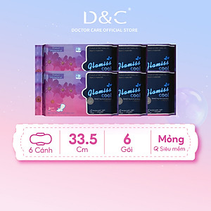 Combo 6 Băng vệ sinh ban đêm Glamiss Cool thảo dược  33.8cm siêu mát siêu khô thoáng