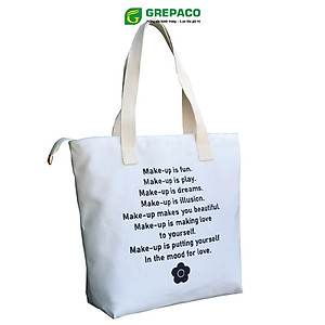 Túi Tote Nữ Grepaco Xách Vải Bố Canvas Cao Cấp In Chữ Đẹp Đeo Chéo Vai Có Khóa Kéo Nhiều Ngăn Dùng Đi Học, Làm Công Sở, Du Lịch Phong Cách Thời Trang Hàn Quốc - Tặng Túi Đựng Mỹ Phẩm