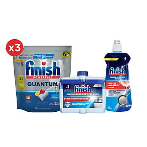 Combo Nâng Cao: 3 X Túi 21 Viên Nước Rửa Bát Powerball Quantum + Nước Làm Bóng Rinse & Shine Aid 500ml + Dung Dịch Vệ Sinh Máy Rửa Chén 250ml
