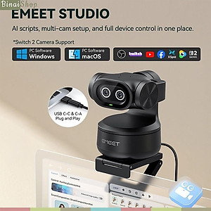 EMEET PIXY - Webcam Kép Theo Dõi AI 4K, Sử Dụng Cảm Biến Sony, 3 Micro Lọc Ồn Dành Cho Dạy Học, Họp Online, Livestream, Tiktok - Hàng Chính Hãng