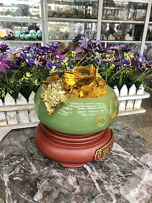 Bát vàng, Bát Tụ Tài, Bát Tụ Bảo đá ngọc cẩm thạch Hút Tài, Hút Lộc, Chiêu tài nạp lộc - Cao 16 cm