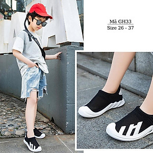 Giày lười cho bé trai bé gái dạng lưới thể thao len cổ thun phù hợp cho trẻ em học sinh mang mùa hè đi học, đi biển thời trang thoáng khí êm chân phong cách Hàn Quốc  3, 4, 5, 6, 7, 8, 9, 10, 11, 12 tuổi NHÍM SHOP GH33
