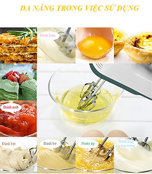 Máy Đánh Trứng Cầm Tay 7 Tốc Độ Công Suất Lớn Tặng Kèm 4 Que Đánh Cao Cấp Thép Không Gỉ - Hàng Chính Hãng - Hàng Nhập Khẩu