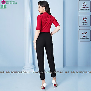 Quần baggy nữ Hiền Trần BOUTIQUE cạp cao form dáng đẹp đồ công sở đai vải vuông cúc lệch