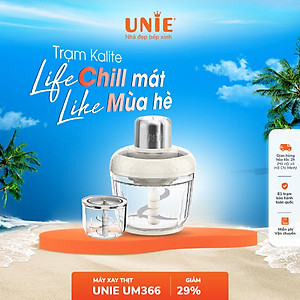 Máy xay thịt UNIE UM366, công suất 400W, 2 cối thủy tinh tiện lợi, động cơ đồng cao cấp;  xay thịt, đánh ruốc, bóc tỏi tiện lợi; hàng chính hãng bảo hành 12 tháng
