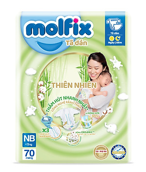 Tã/bỉm dán sơ sinh Molfix Thiên nhiên Jumbo Newborn (dưới 5kg) - Gói 70 miếng