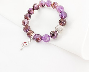 Vòng tay mệnh hỏa, mộc đá thạch anh ưu linh tím mix charm quả cầu đính đá LAT.125