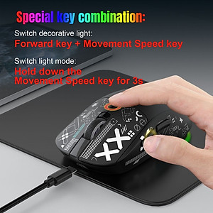 Chuột Led RGB Không Dây chống ồn T90s đa kết nối Bluetooth 5.3 + Usb 2.4 + Cáp 3600Dpi Pin Sạc TypeC hàng nhập khẩu