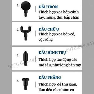 Súng Massage Cầm Tay, Máy Massage Cầm Tay, Với 4 Đầu Massage Giúp Giảm Đau Mỏi Vai Gáy Và Toàn Thân - Hàng Nhập Khẩu
