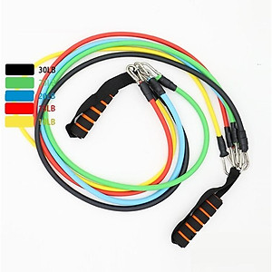 Dây đàn hồi tập Gym S1-D, bộ dây tập thể lực 5 màu - Bộ 11 chi tiết, dây tập kháng lực 100LB tiêu chuẩn - POKI