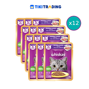 [Combo 12 Gói] Thức Ăn Cho Mèo WHISKAS 1+ years Vị Cá Thu 80g/Gói