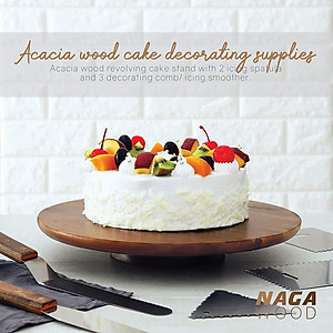 Bàn xoay làm bánh kem bằng gỗ 33cm, Kèm Bộ dao chà láng, dùng làm bánh gato, trang trí tiệc cưới, sinh nhật 