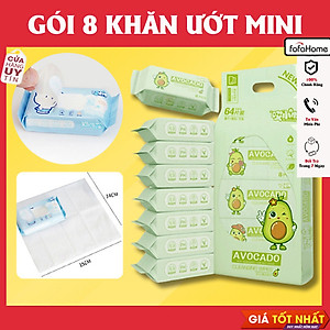 Bịch 8 Gói Khăn Giấy Ướt Mini Hoạt Hình Cao Cấp Bỏ Túi Tiện Lợi (64 khăn) Giao Màu Ngẫu Nhiên