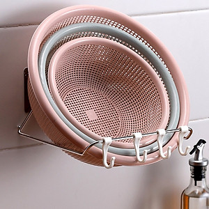 Giá Treo Rổ Rá, Thau Chậu và Dụng Cụ Bếp Dán Tường Không Khoan Đục Kèm 4 Móc Treo Đồ Tiện Lợi MTC1