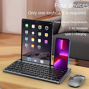 Bộ Bàn phím chuột không dây W609 có khe để điện thoại , máy tính bảng - kết nối bluetooth 5.0 + Usb 2.4g Pin sạc TypeC hàng nhập khẩu
