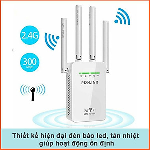 Kích Sóng Wifi Tốc Độ Cao 4 Râu 300M PIX-LINK LV-WR09 Thiết Bị Mở Rộng Sóng Bao Phủ Căn Nhà, Văn Phòng - Hàng Chính Hãng