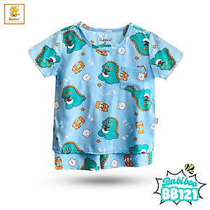 Đồ bộ bé trai Babiboo đồ bộ ngắn tay vải tole mát mẻ, họa tiết dễ thương BB121