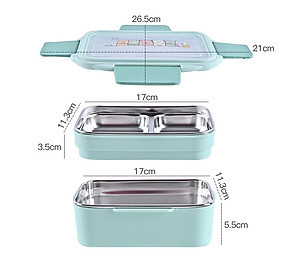 Hộp Cơm Giữ Nhiệt 2 Tầng Inox 2 Lớp Chắn Chắn Tặng kèm muỗng- Hàng Chính Hãng ( Màu ngẫu nhiên)