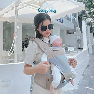 Địu ngồi trẻ em cao cấp siêu mềm 4 tư thế công nghệ Air Mesh thoáng khí - Comfybaby CF818 - tặng yếm tam giác