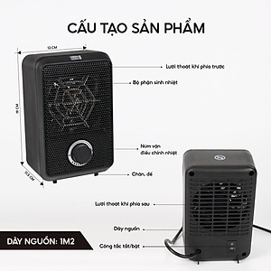 Máy sưởi mini để bàn Lebenlang LBL0276, công suất 600W, làm ấm góc rộng, nóng nhanh, nhỏ gọn tiện lợi, bảo hành 2 năm - hàng chính hãng