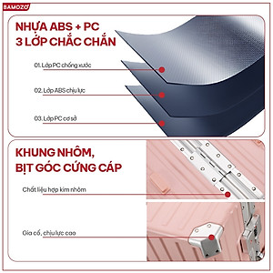 Vali khung nhôm khóa sập Bamozo 9066 size 20/24/28 inch cao cấp bịt 4 góc kim loại chống va đập bảo hành 5 năm