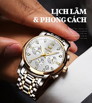 Đồng Hồ Nam OLEVS-2858 Mặt Tròn Mạ Vàng 18k Chống Nước Chạy Đủ 6 Kim Có Ô Lịch Ngày Khóa Bướm Có Hộp In Logo Chính Hãng