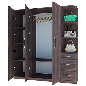 [Miễn phí vận chuyển & Lắp đặt tại TP. Hồ Chí Minh] Tủ quần áo gỗ cao cấp thiết kế thông minh 3 cánh, nhiều ngăn hộc phong cách sang trọng Ohaha - TQA032 - Màu E/Màu Xám