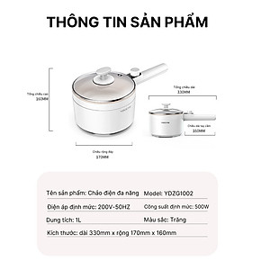 Nồi lẩu điện mini YOICE đa năng công suất 500W, 2 lớp chống bỏng bảo vệ đôi tay của bạn - YDZG1002 - HÀNG CHÍNH HÃNG