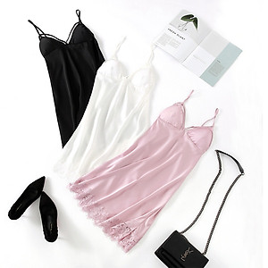 Q154 Váy ngủ lụa dây đan chéo ngực cao cấp - Váy ngủ 2 dây - Váy ngủ sexy - Đầm ngủ nữ quyến rũ - Đồ ngủ mực nhà