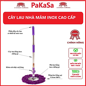 Cây Lau Nhà Tròn Xoay 360 Độ Mâm Inox Tặng Kèm Bông Lau PaKaSa - Giao màu ngẫu nhiên