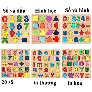 Đồ Chơi Gỗ Cho Bé, Bảng Gỗ Nổi Vuông 20x20cm, Bảng Chữ Cái, Số Và Hình, Đồ Chơi Giáo Dục Sớm