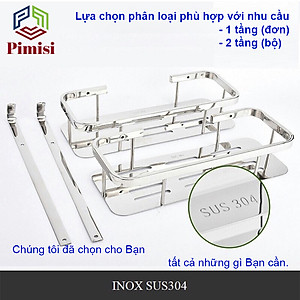 Kệ Nhà Tắm Để Đồ Gắn Tường Phẳng Thẳng Hay Để Góc Pimisi Inox 304 Hình Chữ Nhật Đựng Đồ Trong Phòng Tắm Sáng Bóng Dễ Vệ Sinh Hoặc Kệ Nhà Bếp 1 - 2 Tầng Thông Minh Gắn Tường Bằng Khoan Đinh Vít Chắc Chắn | Hàng Chính Hãng