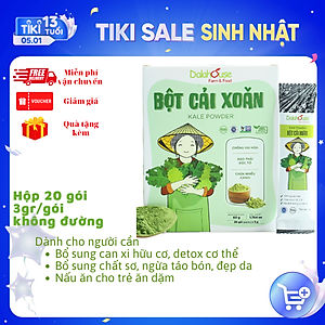 Bột cải xoăn hữu cơ sấy lạnh Dalahouse - Hộp 20 gói 3gr tiện lợi - Đào thải độc tố, chống ô xy hóa, bổ sung can xi hữu cơ cho cơ thể