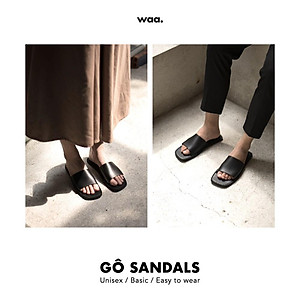 Dép quai ngang Unisex Basic Sandals WAA.- DA THẬT 100% - Sản phẩm thiết kế - Màu đen