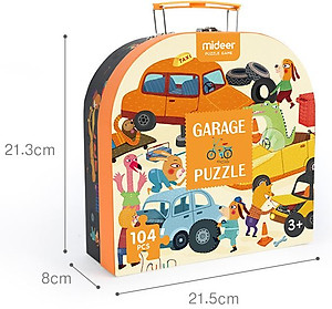 Bộ xếp hình valy Mideer 104 mảnh ghép dành cho bé từ 4 tuổi (Puzzle) - Chủ đề Garage xe ô tô