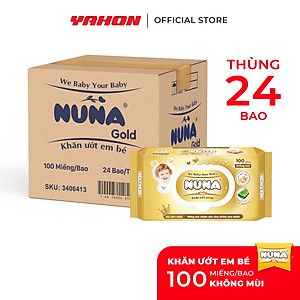 Thùng Khăn Ướt Em Bé NUNA Gold Không Mùi 100 Miếng/Bao, 24 Bao/Thùng