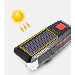 Đèn xe đạp năng lượng mặt trời Kiotool có còi chống nước 3 chế độ sáng