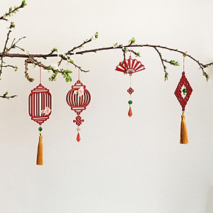 Combo 6D - Bộ 6 dây treo trang trí Tết Khai Lộc Hoàng Kim màu đỏ, trang trí mai, đào