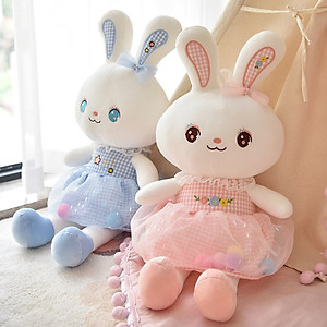 Gấu bông cho bé hình thỏ mặc váy quả bông, quà tặng thú nhồi bông nhập khẩu cao cấp