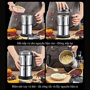 Máy Xay Hạt Khô Tiêu Chuẩn Châu Âu Máy Xay Ngũ Cốc Mini Công Suất 300w Lưỡi Dao 6 Cánh Thân Máy Bằng Thép Không Gỉ - Hàng Loại 1 - Chính Hãng MINIIN
