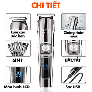 Tông đơ cắt tóc đa năng 11in1 Kemei KM-8508 nhiều đầu thay thế dùng cắt tóc, chấn viền, cạo râu, cạo lông, tỉa lông mũi, cạo chân mày,...có màn hình LED hiển thị điều chỉnh 2 mức tốc độ sạc nhanh 2h
