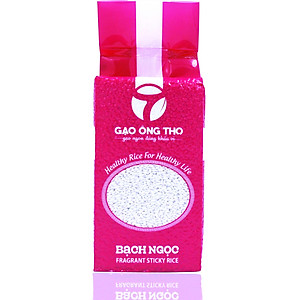 Gạo Nếp Bạch Ngọc Túi 1Kg - Gạo Ông Thọ - Hạt tròn đều, cơm dẻo mềm