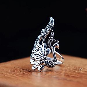 NHẪN CHIM CÔNG - KHỔNG TƯỚC MẠ BẠC - BIỂU TƯỢNG QUYẾN RŨ , QUYỀN LỰC