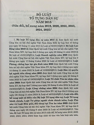 Bộ luật tố tụng dân sự 2015 (sửa đổi bổ sung năm 2019, 2020, 2022, 2023, 2024, 2025)