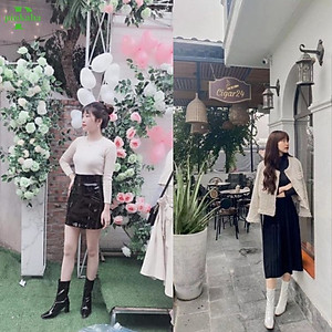 Giày Bốt Nữ Da Bóng Trắng Đen Ôm Chân Đẹp Gót 7 Phân Cổ cao Mũi Nhọn Không Có Khóa