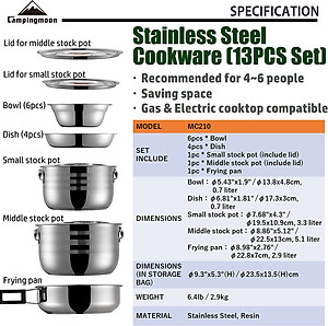 Bộ nồi nấu ăn dã ngoại bằng thép không rỉ Campingmoon Cookware MC-210 (6 người)