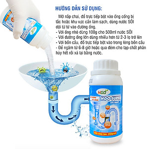 Bột thông cống cực mạnh HGO SUPER bột thông bồn cầu, bồn rửa bát, đường ống, chai 250gram