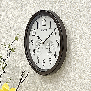 Đồng hồ treo tường Nhật Bản RHYTHM 8MGA37SR06 – KT 33.0×4.7cm, Dùng PIN.  Đo Độ ẩm, nhiệt độ.